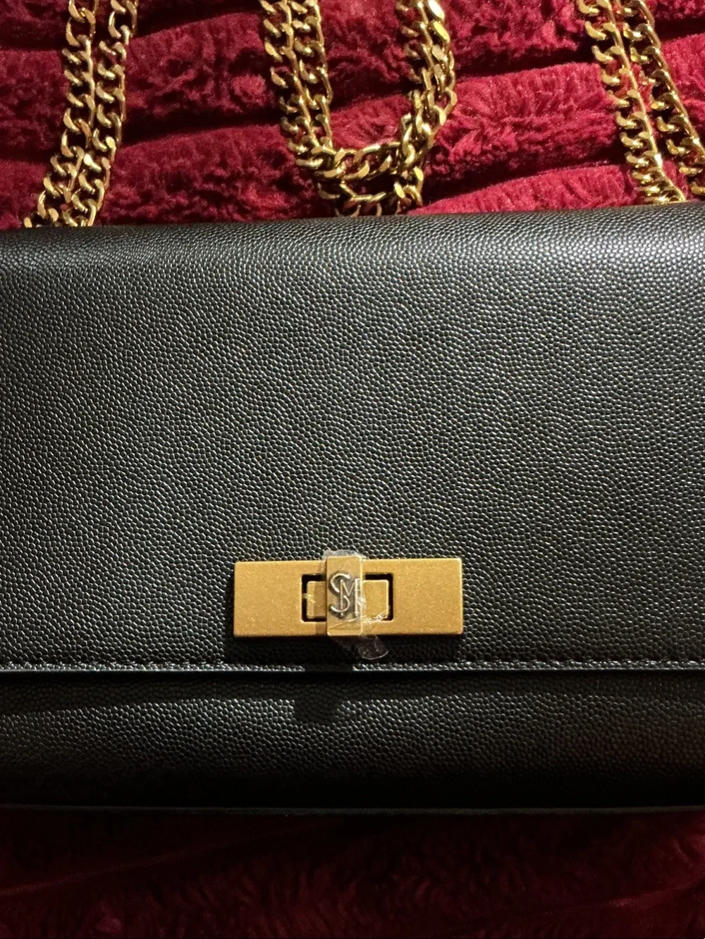 Steve Madden Black Leather Crossbody with Gold Chain Strap
